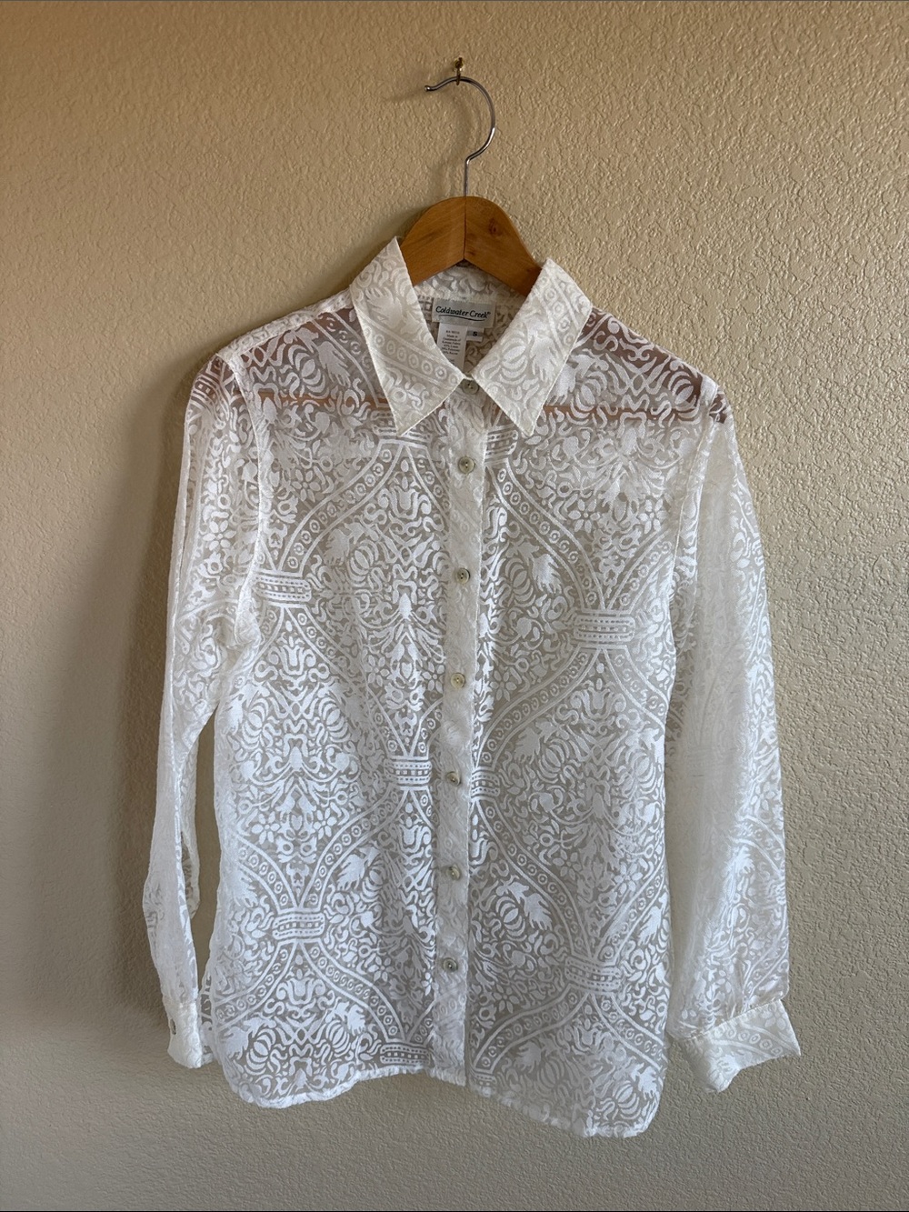 Cream Semi-Sheer Coldwater Creek  Button-Up Shirt